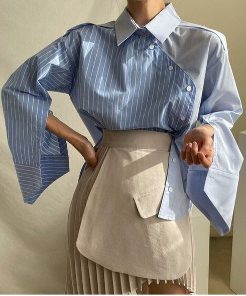 Asymmetric Stripe Patchwork Shirt